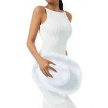 Womens Cowboy Hat, Adult Solid Color Furry Trim Wide Brim Hat Female Cap For Dating Party - White - View 9