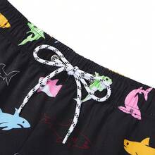 Boys Swim Trunks With Boxer Brief Liner Swim Shorts Compression Liner Youth Anti Trunks Halloween Christmas New Year - 彩色鯊魚 - 查看 5