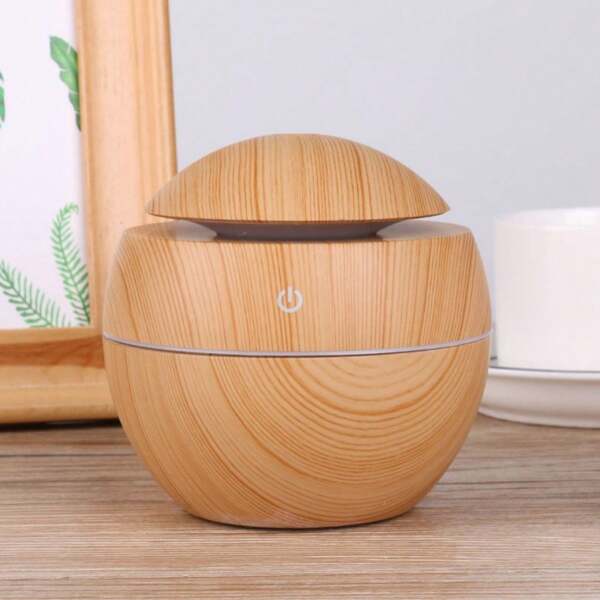 Humidificador USB en forma de seta y difusor de aromaterapia con luz nocturna y vapor frío, humidificador de aire y difusor de aromas portátil alimentado por USB, humidificador de dormitorio vintage, adecuado para el hogar, dormitorio, sala de estar, oficina, coche, escritorio, diseño de grano de madera