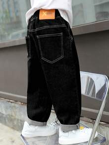 青少年男孩口袋阔腿宽松休闲百搭牛仔裤