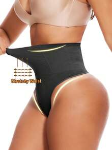 Women Shaping Thongs Shapewear Panties High Waist Tummy Control Body Shaper Boned Support Slimming Underwear G-String Sports Outdoor T-Back - 黑色 - 查看 2