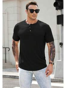 Men's Muscle Slim Henley Shirts Crewneck Longline-Shirt Gym Workout Athletic Shirt Tees With ButtonA Valentine's Day DHUB - Gói-đen/xanh - Xem 3