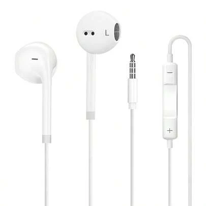 YusYouc 白色 3.5MM半入耳式有线耳机 内置麦克风 高清通话 音乐耳机 学生耳机 跑步运动手机耳机 兼容苹果手机、三星/华为/OPPO/VIVO/小米、红米等安卓手机、平板电脑、游戏机等3.5mm接口设备