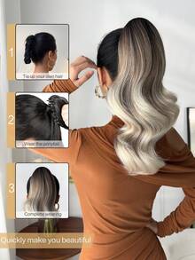 16-Inch Short Wavy Synthetic Ponytail Hair Extension, Heat Resistant Fiber, Suitable For Girls, Women, Party And Daily Use - Blonde Highlight - View 7
