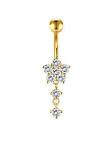 Set de 5 piezas de 14g de barras de ombligo de acero inoxidable con aros colgantes de ombligo para mujer, joyería de perforación con colgantes de corazón, flor y mariposa en plata y oro
