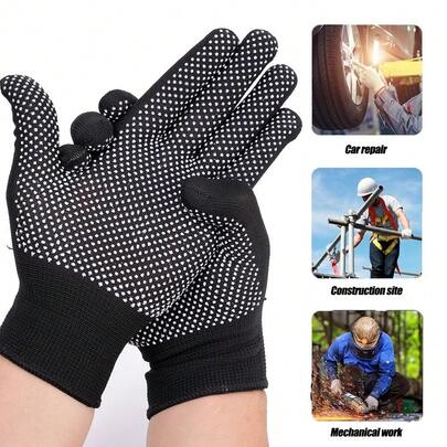 10/24 đôi găng tay chấm bi bằng nylon, chống trượt, bền, thoáng khí, thích hợp cho làm vườn, lái xe, bảo hộ động, găng tay dán mỏng