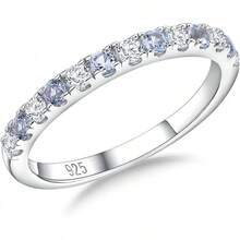 Birthstone Rings Eternity Band 925 Sterling Silver/Yellow Gold Created Gemstone Stackable Wedding Band Half Eternity Rings For Women Size 6 To 102025 - 03. 三月 / 創作海藍寶石 - 查看 1