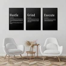 GUBIYU Black Hustle Grind Execution Wall Art Set Of 3 Framed Canvas Office Inspirational Motiviational Wall Decor Art Positive Quotes Posters Living Room Pictures Walls Decor Mens Guys 12x16 - A011 黑白 - 查看 8