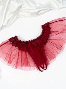 weiweihu Single Piece Women's Sexy Underwear With Mesh Fabric, Cute And Playful Bow Women's Underwear, With Transparent Mesh Lace Edges, Low Waist And Low Elasticity, A Must-Have For Valentine's Day - 酒紅色 - 查看 2