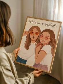 Catygift 定制情侣肖像个性化装裱帆布墙画，海报印刷，手绘插画风格，独特的周年纪念礼物，结婚礼物，多功能，装饰性强，可重复使用，精致时尚，高品质，色彩丰富，现代风格，可定制，个性化，独一无二，送给他的理想礼物，送给她的理想礼物，送给男友、爸爸、女友、妈妈、家人、朋友，茶室，家居，花园，办公室，周年纪念日，情人节，母亲节，生日，父亲节，毕业典礼，婚礼，乔迁之喜，定制家居装饰用品，客厅家居装饰 - As Shown - 查看 7