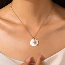 1 件不锈钢贝壳、海龟、海星和海豚吊坠项链，时尚海洋风格，适合女性、夏季海滩、日常佩戴或送礼