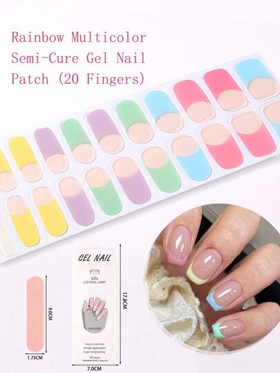 Pegatinas de uñas de gel semi-curado (Francés de color sol), Macarons, 20 pegatinas de uñas de gel, Pegatinas, Necesitan rayos UV, Calidad de salón, Larga duración, Arte de uñas para uñas de niñas, Suministros para uñas