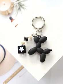 1pc Random Cute Casual Print Acrylic Keychain, Colorful Beaded Keyring, Bag Charm, Gift For Women & Girls, All Season Aesthetic