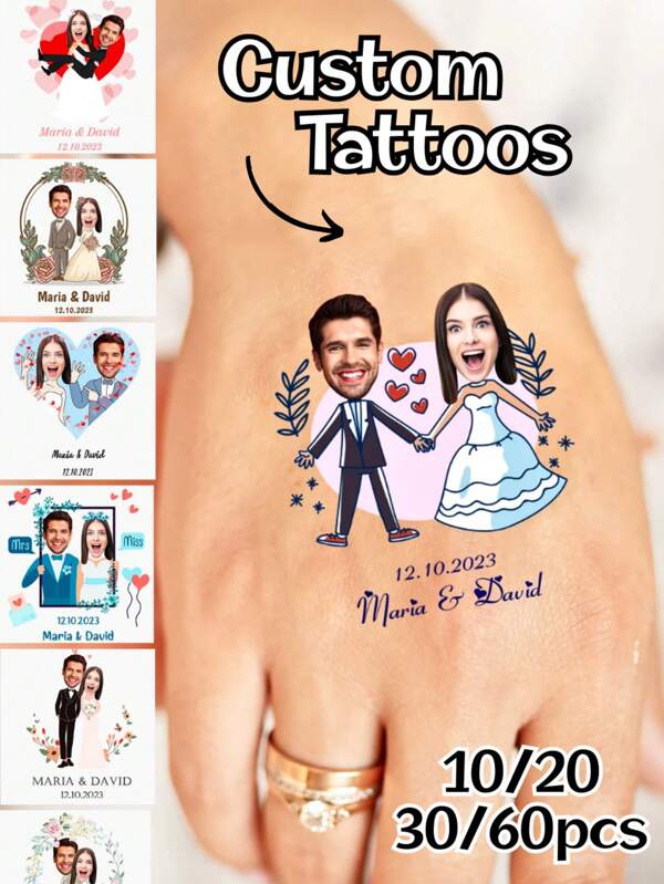 10/20/30/60pcs Available, Personalized Tattoos With Text, Custom Temporary Tattoos With Photo Name, Face Tattoos For Bride, Temporary Tattoos For Bachelorette Party, Birthday Face Tattoos Party Favors Gift Ideas - Personalized Face Tattoos Birthday Gift, Christmas Gift, Christmas Decor, Thanksgiving Gift, New Year Gift, Party Decor,Vacay Vibes