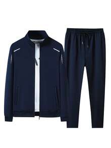 Men's Spring - Autumn Style Stand - Up Collar Cardigan Sports Suit Set - Màu xanh hải quân - Xem 1