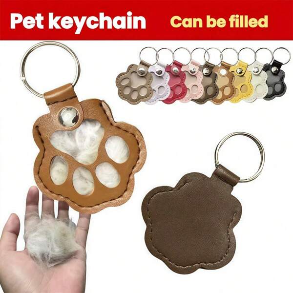 1pc Creative Pet Hair Memorial Keychain – Cat & Dog Fur Keepsake Pendant | Cute Leather Keepsake Box (PU Leather Paw Print/Heart Shape) | Valentine's Day/Christmas/Halloween/Thanksgiving/Mother's Day Gift