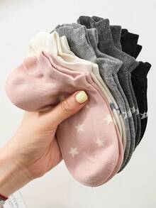 3/5 paires de chaussettes montantes femme motif étoile mignon couleur unie, convient pour le port quotidien, toutes saisons, livraison aléatoire