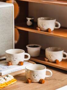 DearDali 1个可爱脚印笑脸陶瓷咖啡杯，卡通设计，适合居家、办公，可盛装拿铁、摩卡、热巧克力、咖啡、茶、牛奶，也适合派对/家庭聚会，是趣味生日/节日礼物的理想之选。