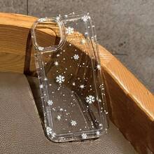 Funda tipo cojín con diseño de copos de nieve blancos. Transparente. Compatible con phone 11, 12, 13, 14, 15, 16 Pro Plus, X, XS, XS Max Plus. Orificios de montaje precisos. Resistente a golpes. Ideal para Año Nuevo. - transparente - Ver 6