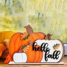 2 Pcs/Set 2D Hello, Fall Countryside "Hello Pumpkin" Pumpkin Harvest Wooden Retro Desktop Decoration Ornament Autumn Thanksgiving Themed Party Decoration, Room Decoration, Home Decoration Fall Decor Halloween Autumn Decor - Multicolor - View 3