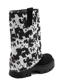 High-Top, Soft-Shaft, Cow Print Boots With Sturdy, Durable Thick Soles - COW BLACK 2505 - View 5