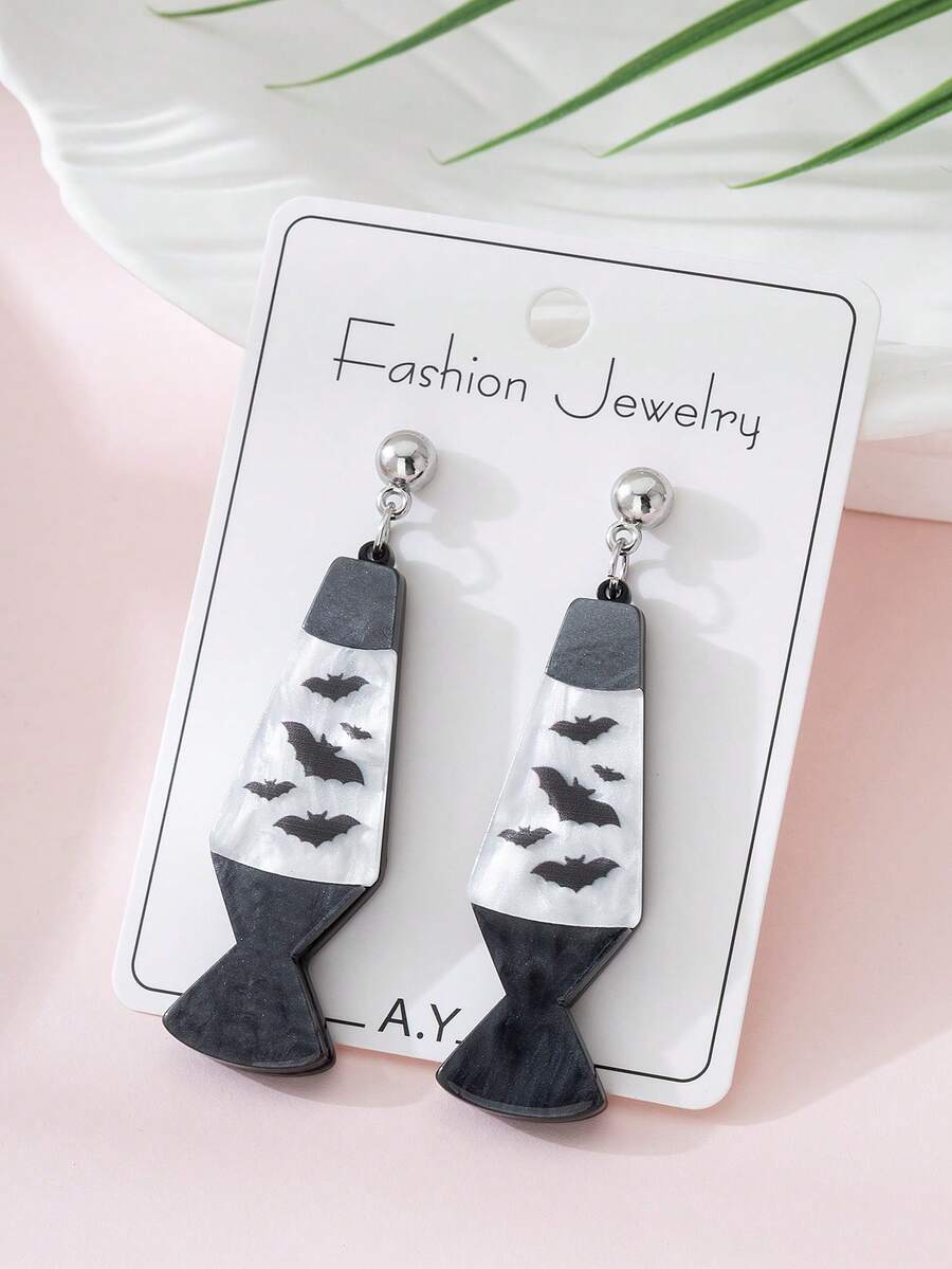 1 Pair Acrylic Halloween Horror Bat Design Fashion Earrings For Women, Suitable For Holiday Parties - Multicolor - View 1