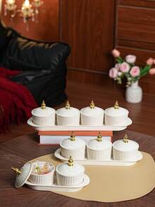 1 Set Milky White/Transparent Round Plate Set, Snack Nut Candy Storage Dish, Luxury Holiday Food Container Set, Reusable - Milky White - View 5