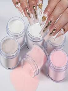 6pcs Acrylic Powder Set, Nude Pink White Color High Glossy Acrylic Powder Set For Nail DIY Art Design, 6Colors Acrylic Nail Art 3D Nail Sculpture French Nail Extension & Nail Carving Professional Polymer 3D Acrylic Nail Art Kit, Gift For Women Girls, Long Lasting & Easy To Apply Acrylic Press On Nails - Multicolor - View 1