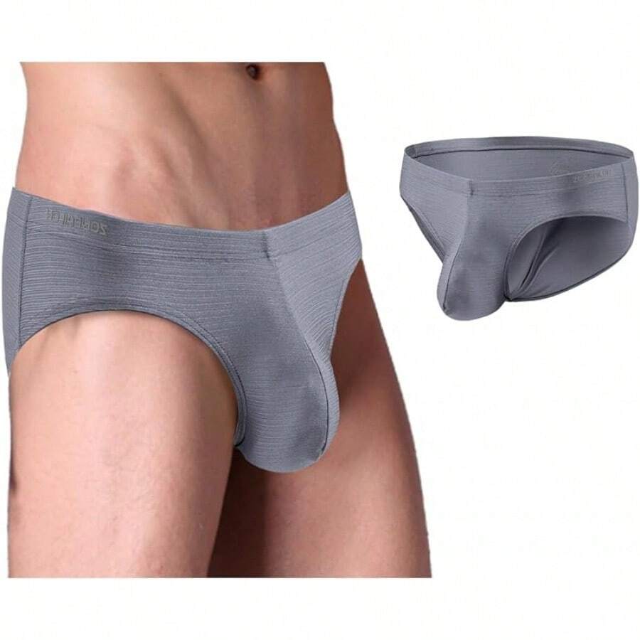Mens Silk Underwear Briefs Pack Bulge Enhancing Pouch Stretch Bikini Underwear Straight Men L XL 2XL 3XLChristmas IVEB - 灰色 - 查看 1