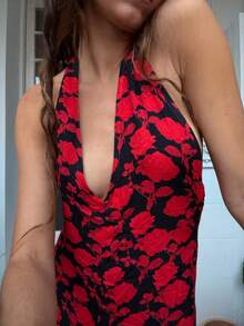 Polka Dot Dress For Women Y2k Halter Maxi Dresses Summer Beach Vacation Long Dress Sleeveless Deep V Neck Tie Back Dress Sundress Party Backless Boho Dress - Đỏ - Xem 4