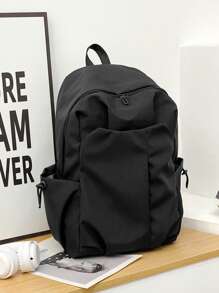 1 件尼龙拉链开合时尚简约纯色日本原宿风格背包，小众设计青少年百搭休闲背包，返校季节书包，可调节肩带适合外出、通勤、户外、学校日常使用，是送给青少年的完美礼物、收藏品、理想的生日礼物