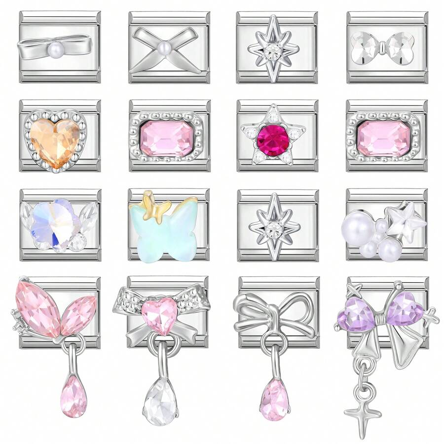 1pc Bow, Heart & Pentagram Charm DIY Bracelet, Necklace, Ring, Anklet, Fashion Elegant Cute Modular Jewelry Accessories