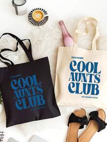 Aunt Cool Club 印花简约轻便便携经典休闲纯色手提袋，黑色可重复使用购物袋，可折叠旅行包，适合青少年、女性、大学生、教师、上班族，适用于办公室、户外活动、小学、中学、高中、工作、商务、通勤等场合。是送给老师、女性、女友和家人的最佳礼品袋，也是教师节的理想礼物。 - 彩色 - 查看 2