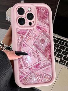 1 pieza Funda de teléfono de Body completo de TPU mate con patrón de dinero rosa apta para iPhone 17 16 15 14 13 12 11 Pro Max - Estilo 1 (1 pieza) - Ver 2