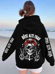 Plus Size Women's Skull Red Bandana Sunglasses Earrings Graphic Hoodie | Loose Casual Fall & Winter Sweatshirt |Hoodies Plus Size Women,Plus Size Women Clothes,Winter Clothes Women,Sweatshirts For Women,Hoodies For Women Curve | Going Out Tops Women,Going Out Outfits,Teacher Outfits For Women,Back To School,School Clothes,Back To School Clothes,Halloween Clothes