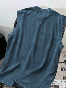 男士水洗复古圆领篮球背心 - “运动户外 - 篮球风格 - 洛杉矶” - 藍色 - 查看 2