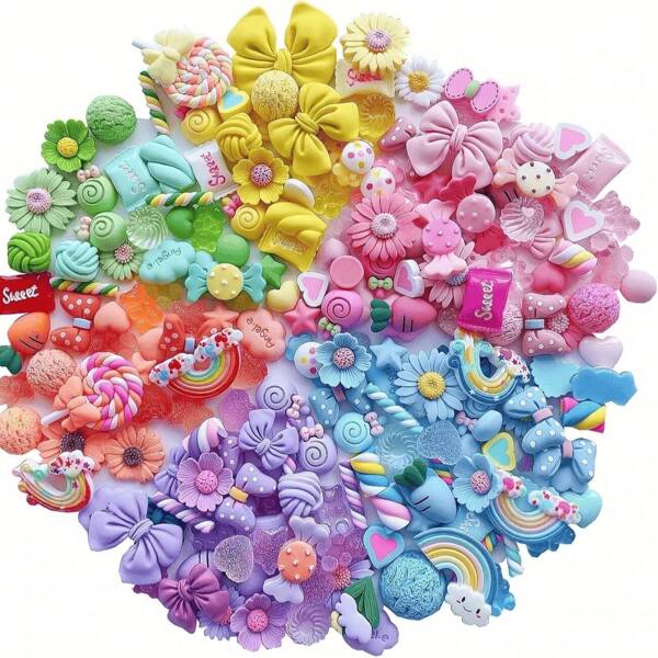 [سحر راتنجي جميل] 100/20 قطعة من السحر الراتنجي المختلط، طقم السحر الجميل - مجموعة كبيرة من الزينة للتفصيل الصيفي المدرسي