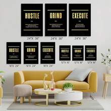 GUBIYU Black Hustle Grind Execution Wall Art Set Of 3 Framed Canvas Office Inspirational Motiviational Wall Decor Art Positive Quotes Posters Living Room Pictures Walls Decor Mens Guys 12x16 - 黑金001 - 查看 2