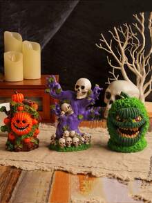 1 Peça Figura de Abóbora Verde de Halloween, Decoração Assustadora de Caveira e Árvore para Mesa, Festa, Atmosfera de Terror, Adequada para Decoração Doméstica Diária e Decoração de Feriado