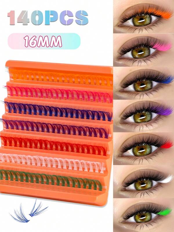 140pcs 80pcs Colored Personal False Eyelashes, DIY Eyelash Extension With 7 Colors Curled Makeup Extension False Eyelashes Slim, Soft, Fluffy, Natural, With A Plush Touch, Comfortable To Wear