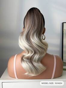 16-Inch Short Wavy Synthetic Ponytail Hair Extension, Heat Resistant Fiber, Suitable For Girls, Women, Party And Daily Use - Blonde Highlight - View 4