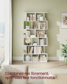 VASAGLE Bibliothèque, Étagère à 6 Niveaux, 24 x 40 x 191 cm, Meuble de Rangement, Cloison Séparateur, pour Salon, Chambre, Bureau, Blanc Nuage - Blanc - Voir 2