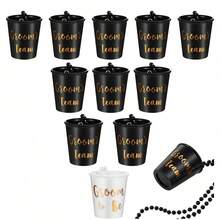 Bộ 12 ly rượu vang dùng trong tiệc cưới kèm dây chuyền hạt cườm - Ly chúc rượu cho cô dâu và chú rể, thích hợp cho tiệc độc thân của cô dâu và chú rể, dây chuyền hạt cườm cho ly nhựa, ly rượu nhỏ đeo cổ, dây chuyền hạt cườm cho phù dâu và phù rể, màu trắng, hồng, đen. - Nhiều màu - Xem 7