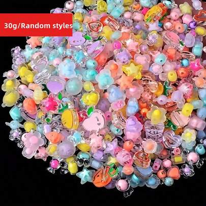 Yiwu Qiyou Accessories Co., LTD 30克/1.06盎司/袋 6-12毫米 混合可爱款式散珠，适用于珠宝制作、创意DIY手链项链吊坠、手机链装饰、串珠工艺用品