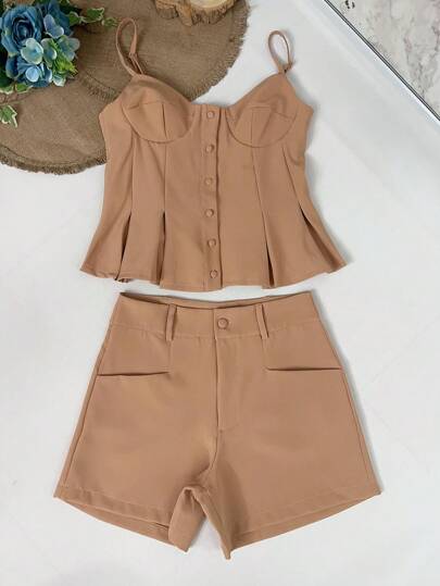 Conjunto Feminino Minimalista e Encantador|Alças Ajustáveis e Design em Baleia Aflorado|Barra Volume com Botões Funcionais|Short Cintura Alta Prático