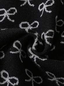 女童秋冬英伦风蝴蝶结针织连衣裙 - 黑色 - 查看 9