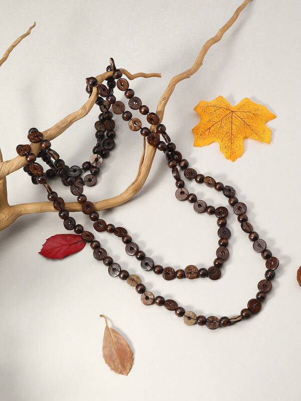 قلادة قلادة قلادة من قشرة جوز الهند الفاخرة بتصميم عتيق وبوهيمي قطعة واحدة