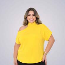 Plus Size Women's Blouse Basic Blouse Loose Top From G1 To G5 - 黃色 - 查看 6