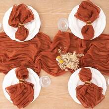 1 Set Taplak Meja Motif Keju dan 6 Serbet, Dekorasi Meja Makan Tekstur Kerut Bohemian Cocok untuk Pernikahan, Pesta Ulang Tahun, Perjamuan, Rumah, Piknik Luar Ruangan, Taman, Prasmanan - Hijau Sage - MultiWarna - View 11