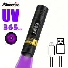 Alonefire Senter LED UV Mini 365nm Kecerahan Tinggi Lampu Hitam Isi Ulang USB Genggam Saku Lampu Inspeksi Ultraviolet Kecil Penanda Tinta Tak Terlihat Lampu Kuku Lampu Pengeringan Noda Hewan Peliharaan Penanda Kebocoran Mineral Koin Kalajengking Lampu Deteksi Fluoresensi SV108 - Hitam - View 2